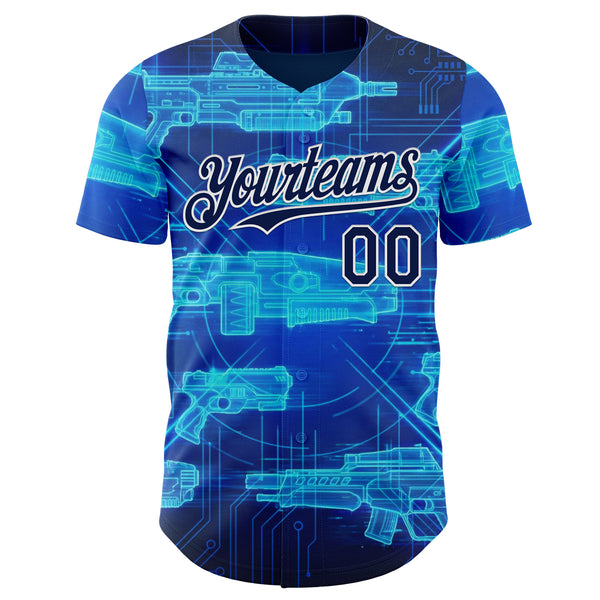 Custom Blue Navy-White Futurism Sci-Fi E-sports 3D Pattern Design Authentic Baseball Jersey