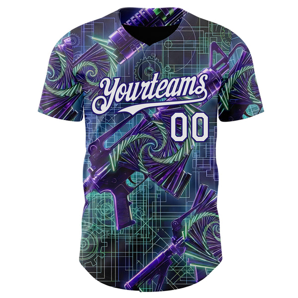 Custom Black White-Dark Purple Futurism Cyberpunk E-sports 3D Pattern Design Authentic Baseball Jersey
