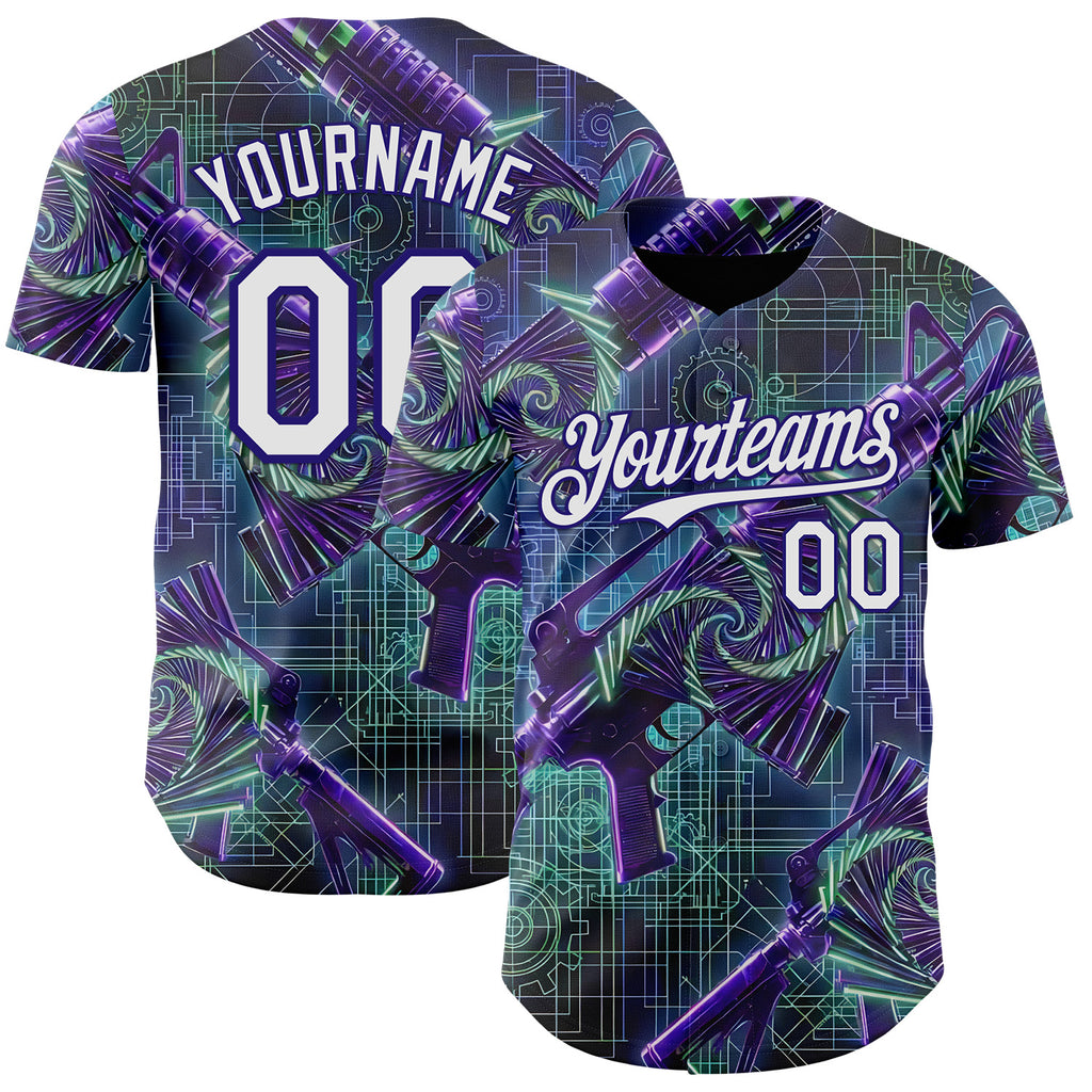 Custom Black White-Dark Purple Futurism Cyberpunk E-sports 3D Pattern Design Authentic Baseball Jersey