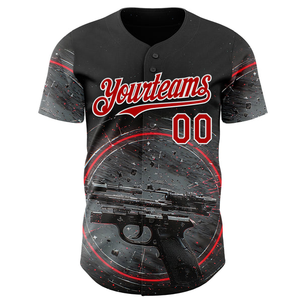Custom Black Red-White Futurism Cyberpunk E-sports 3D Pattern Design Authentic Baseball Jersey