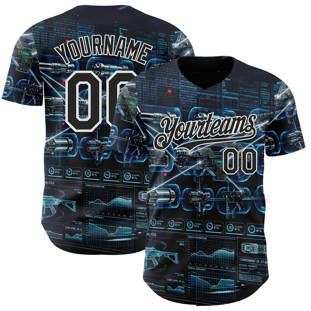 Custom Black-White Futurism Tactical E-sports 3D Pattern Design Authentic Baseball Jersey