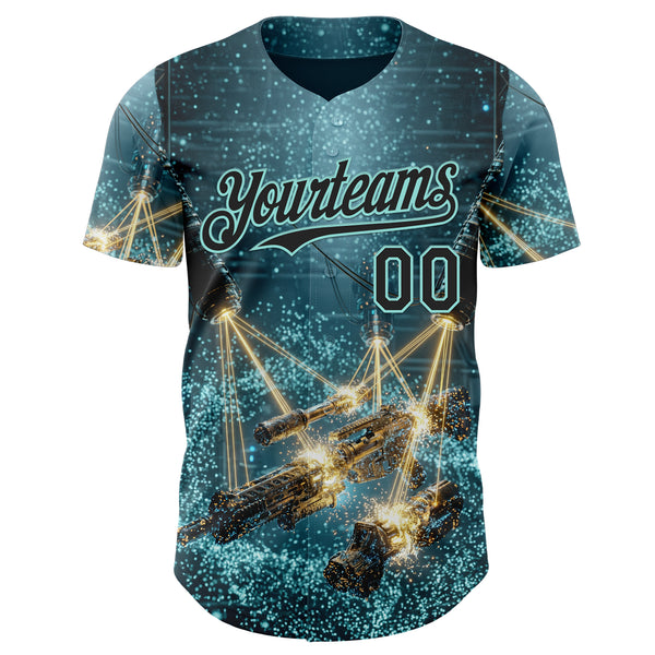 Custom Blue Black-Ice Blue Futurism Sci-Fi E-sports 3D Pattern Design Authentic Baseball Jersey