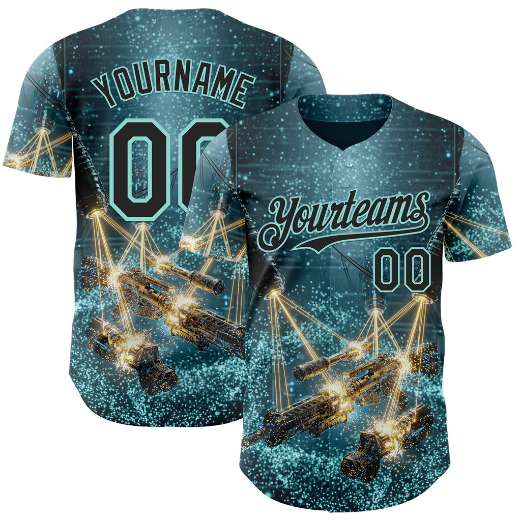 Custom Blue Black-Ice Blue Futurism Sci-Fi E-sports 3D Pattern Design Authentic Baseball Jersey