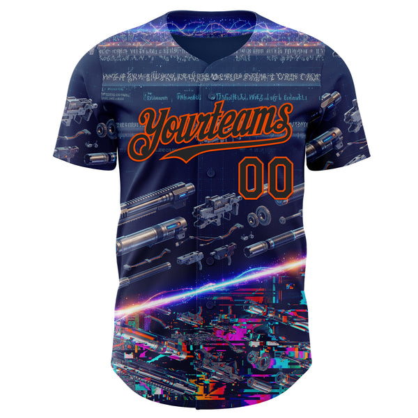 Custom Blue Black-Orange Futurism Sci-Fi E-sports 3D Pattern Design Authentic Baseball Jersey