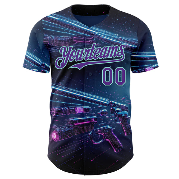 Custom Blue Purple-Ice Blue Futurism Cyberpunk E-sports 3D Pattern Design Authentic Baseball Jersey