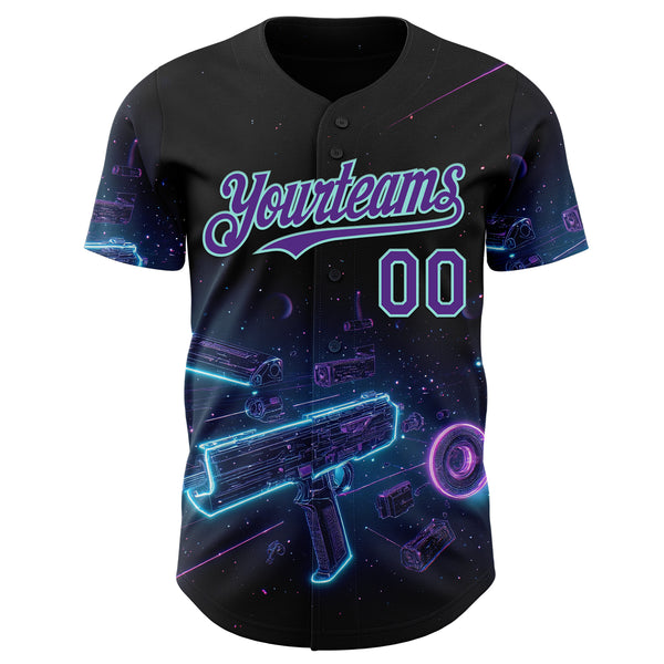 Custom Black Purple-Ice Blue Futurism Cyberpunk E-sports 3D Pattern Design Authentic Baseball Jersey