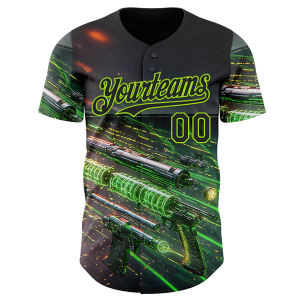 Custom Black-Neon Green Futurism Cyberpunk E-sports 3D Pattern Design Authentic Baseball Jersey