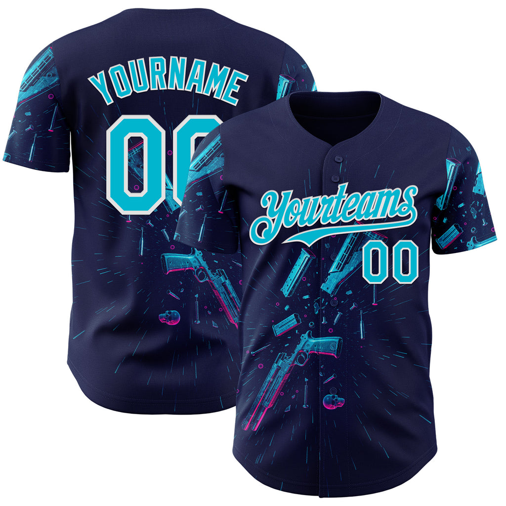 Custom Navy Lakes Blue-White Futurism Cyberpunk E-sports 3D Pattern Design Authentic Baseball Jersey