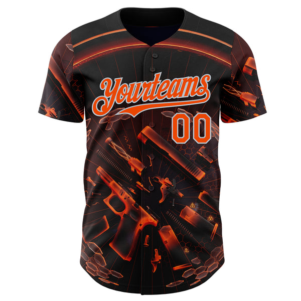 Custom Black Orange-Silver Futurism Cyberpunk E-sports 3D Pattern Design Authentic Baseball Jersey