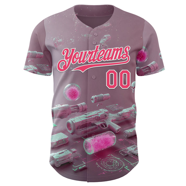 Custom Gray Neon Pink-White Futurism Cyberpunk E-sports 3D Pattern Design Authentic Baseball Jersey