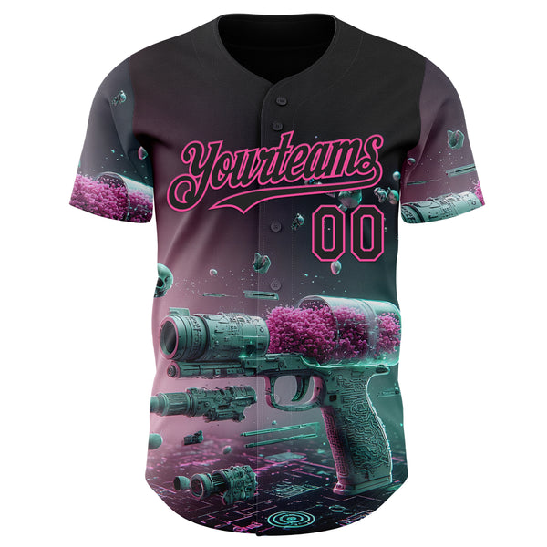 Custom Black-Pink Futurism Cyberpunk E-sports 3D Pattern Design Authentic Baseball Jersey