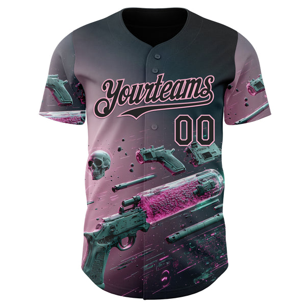 Custom Black-Light Pink Futurism Cyberpunk E-sports 3D Pattern Design Authentic Baseball Jersey