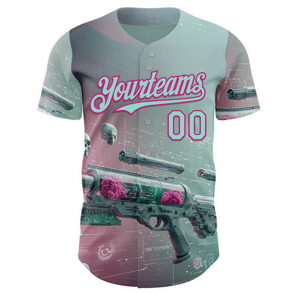 Custom Blue Ice Blue-Hot Pink Futurism Cyberpunk E-sports 3D Pattern Design Authentic Baseball Jersey