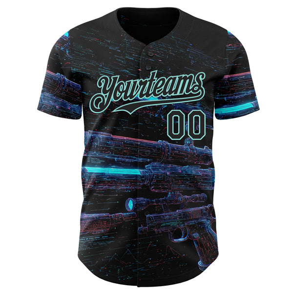 Custom Black-Ice Blue Futurism Cyberpunk E-sports 3D Pattern Design Authentic Baseball Jersey