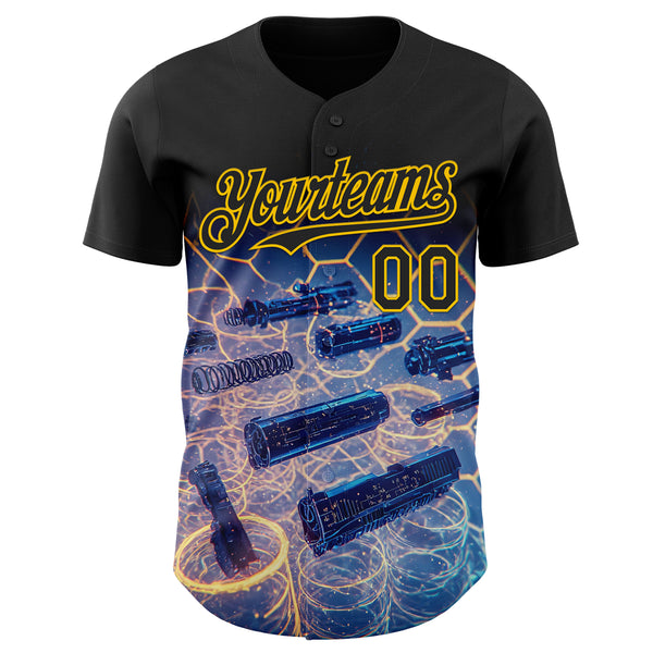 Custom Black-Yellow Futurism Tech Holographic E-sports 3D Pattern Design Authentic Baseball Jersey