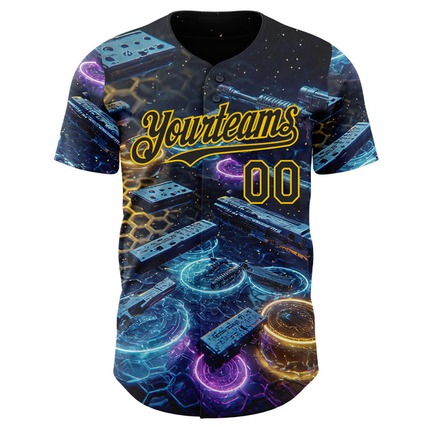 Custom Black-Yellow Futurism Cyberpunk E-sports 3D Pattern Design Authentic Baseball Jersey