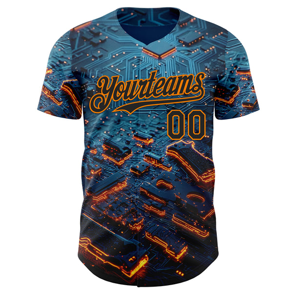 Custom Blue Black-Bay Orange Futurism Tech E-sports 3D Pattern Design Authentic Baseball Jersey