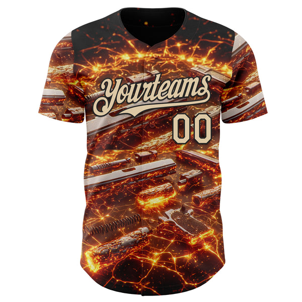 Custom Black-City Cream Futurism Cyberpunk Tech E-sports 3D Pattern Design Authentic Baseball Jersey