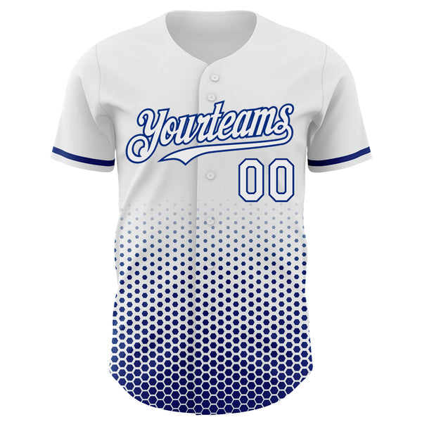 Custom White-Royal Geometric Hexagonal Dot Gradient Authentic Baseball Jersey