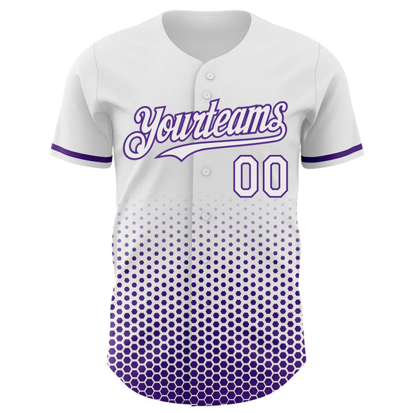 Custom White-Purple Geometric Hexagonal Dot Gradient Authentic Baseball Jersey