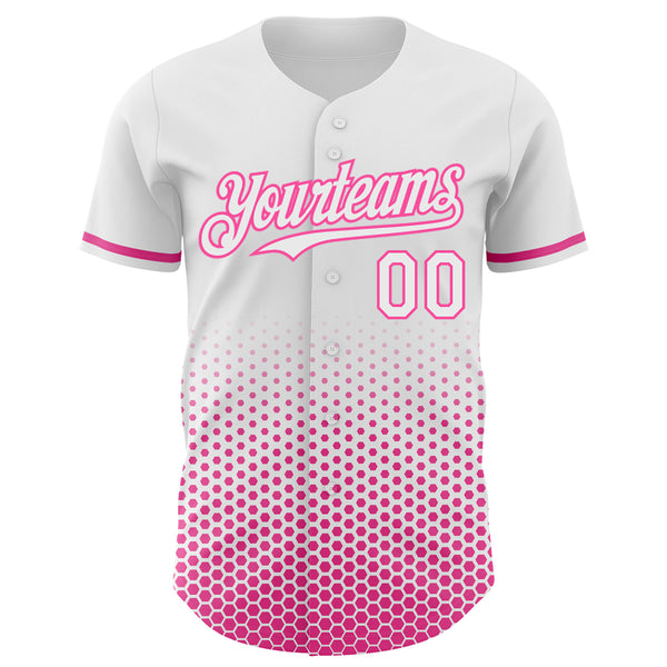 Custom White-Pink Geometric Hexagonal Dot Gradient Authentic Baseball Jersey