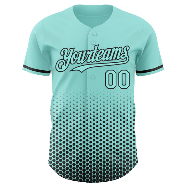 Custom Ice Blue-Black Geometric Hexagonal Dot Gradient Authentic Baseball Jersey