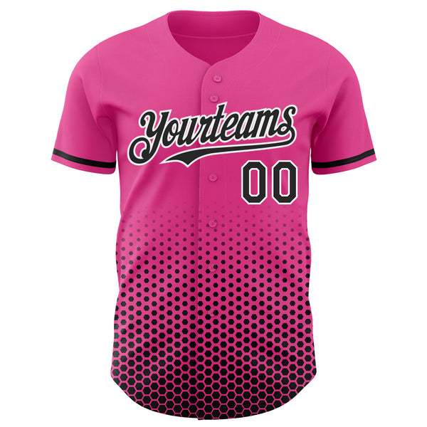 Custom Pink Black-White Geometric Hexagonal Dot Gradient Authentic Baseball Jersey