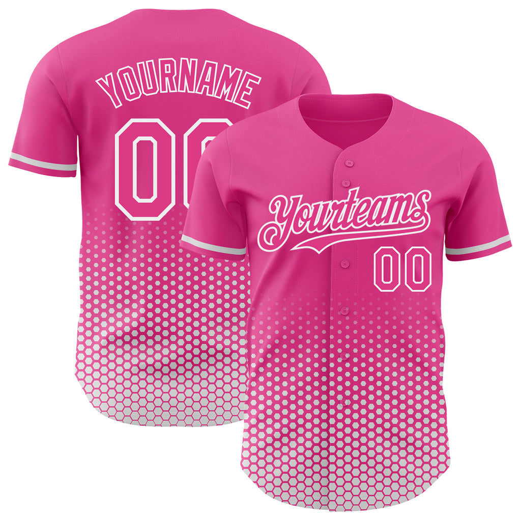Custom Pink-White Geometric Hexagonal Dot Gradient Authentic Baseball Jersey