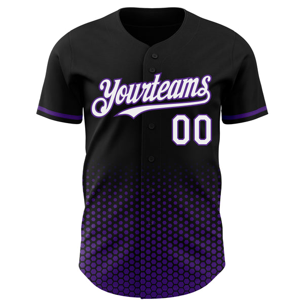 Custom Black White-Purple Geometric Hexagonal Dot Gradient Authentic Baseball Jersey