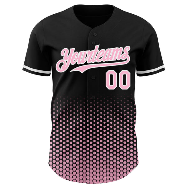 Custom Black Light Pink-White Geometric Hexagonal Dot Gradient Authentic Baseball Jersey