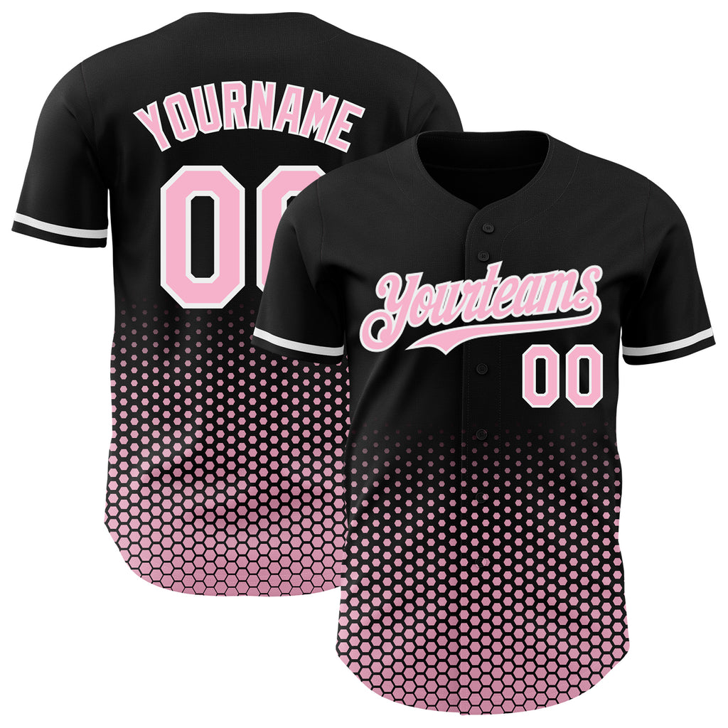 Custom Black Light Pink-White Geometric Hexagonal Dot Gradient Authentic Baseball Jersey