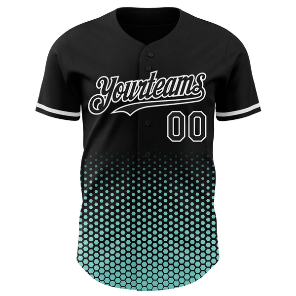 Custom Black Ice Blue-White Geometric Hexagonal Dot Gradient Authentic Baseball Jersey