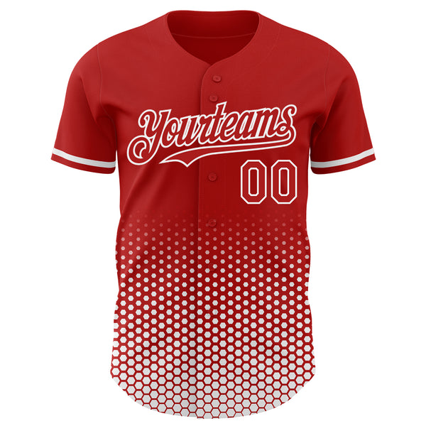 Custom Red-White Geometric Hexagonal Dot Gradient Authentic Baseball Jersey