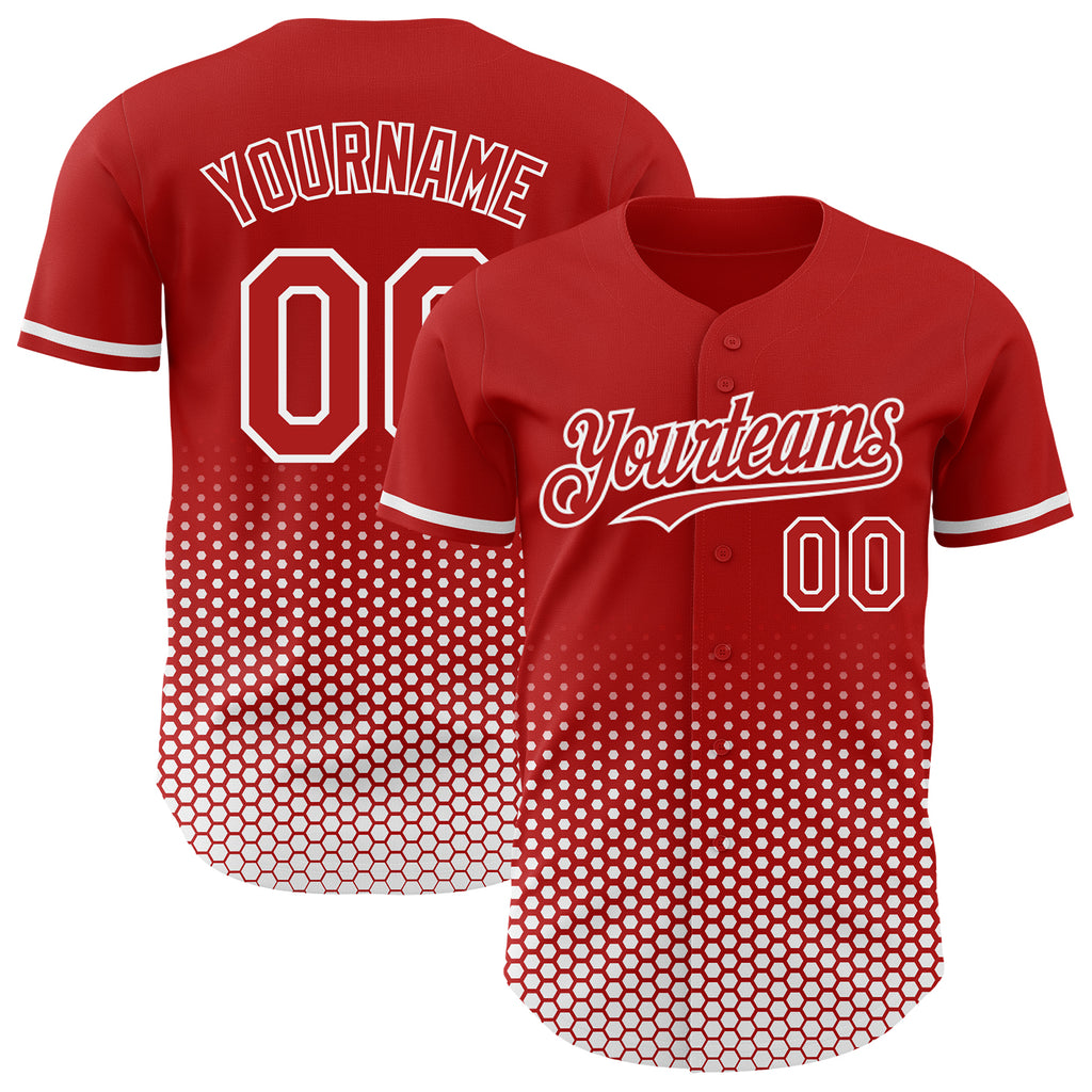 Custom Red-White Geometric Hexagonal Dot Gradient Authentic Baseball Jersey