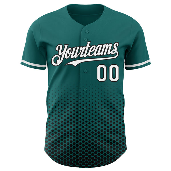 Custom Teal White-Black Geometric Hexagonal Dot Gradient Authentic Baseball Jersey