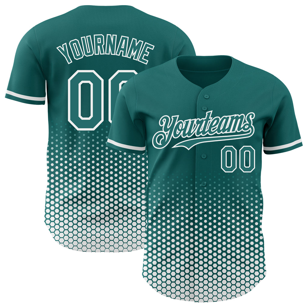 Custom Teal-White Geometric Hexagonal Dot Gradient Authentic Baseball Jersey