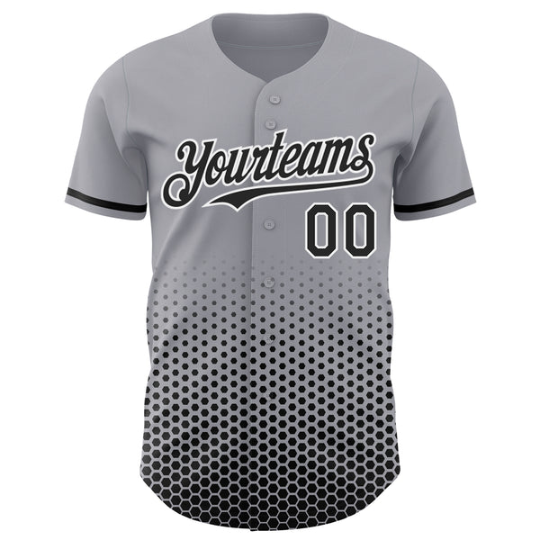 Custom Gray Black-White Geometric Hexagonal Dot Gradient Authentic Baseball Jersey