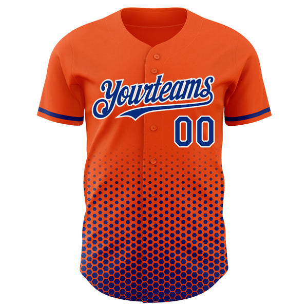 Custom Orange Royal-White Geometric Hexagonal Dot Gradient Authentic Baseball Jersey
