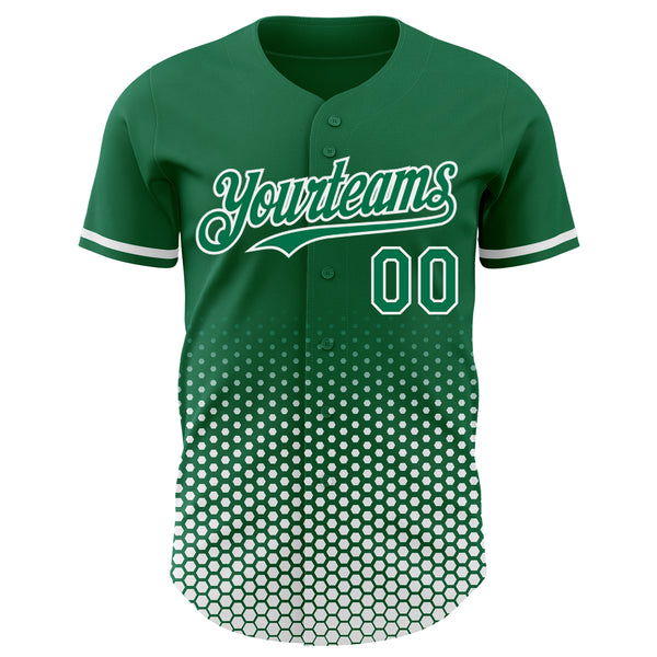 Custom Kelly Green-White Geometric Hexagonal Dot Gradient Authentic Baseball Jersey