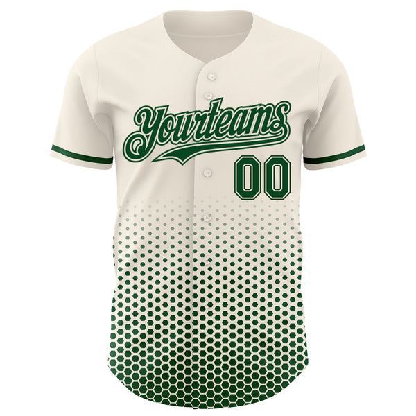 Custom Cream-Green Geometric Hexagonal Dot Gradient Authentic Baseball Jersey