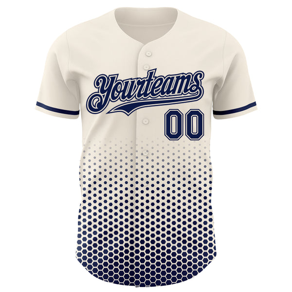 Custom Cream-Navy Geometric Hexagonal Dot Gradient Authentic Baseball Jersey