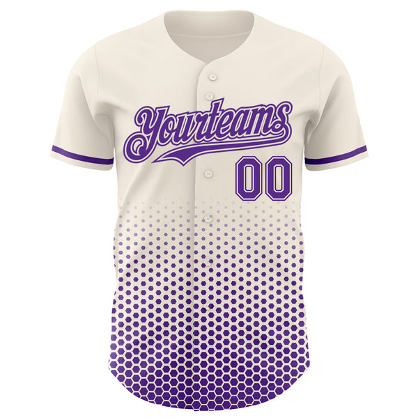 Custom Cream-Purple Geometric Hexagonal Dot Gradient Authentic Baseball Jersey