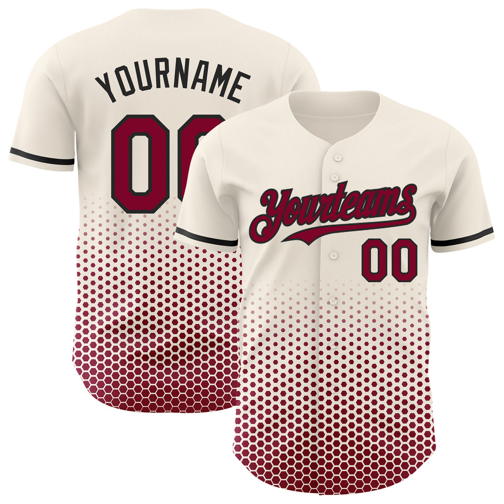 Custom Cream Maroon-Black Geometric Hexagonal Dot Gradient Authentic Baseball Jersey
