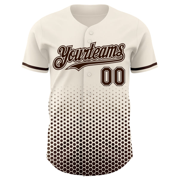 Custom Cream-Brown Geometric Hexagonal Dot Gradient Authentic Baseball Jersey