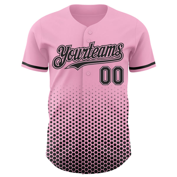 Custom Light Pink-Black Geometric Hexagonal Dot Gradient Authentic Baseball Jersey