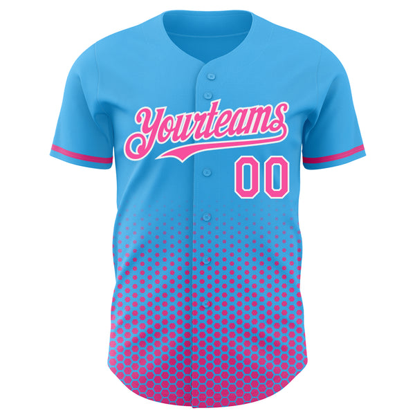 Custom Sky Blue Pink-White Geometric Hexagonal Dot Gradient Authentic Baseball Jersey