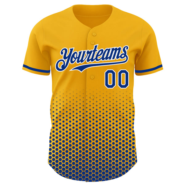 Custom Gold Royal-White Geometric Hexagonal Dot Gradient Authentic Baseball Jersey