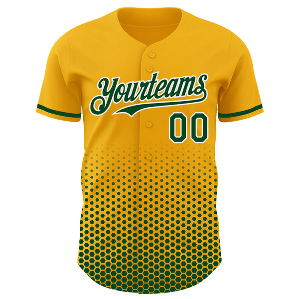 Custom Gold Green-White Geometric Hexagonal Dot Gradient Authentic Baseball Jersey