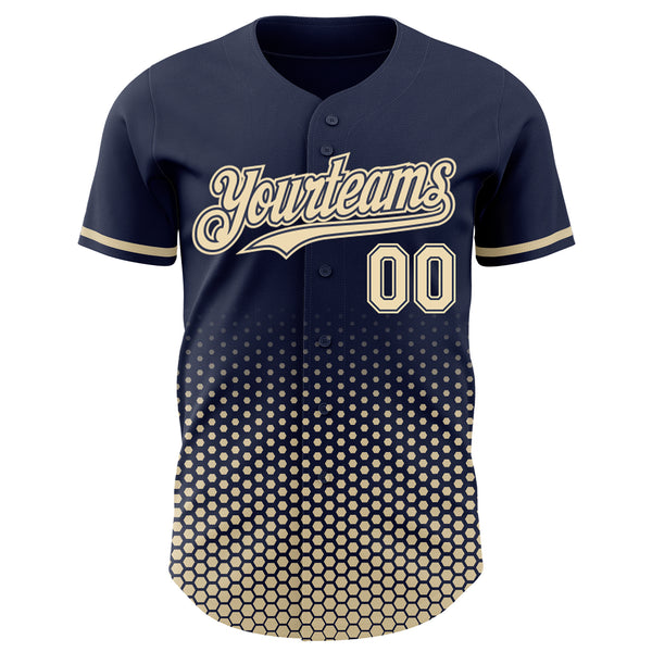 Custom Navy-Cream Geometric Hexagonal Dot Gradient Authentic Baseball Jersey