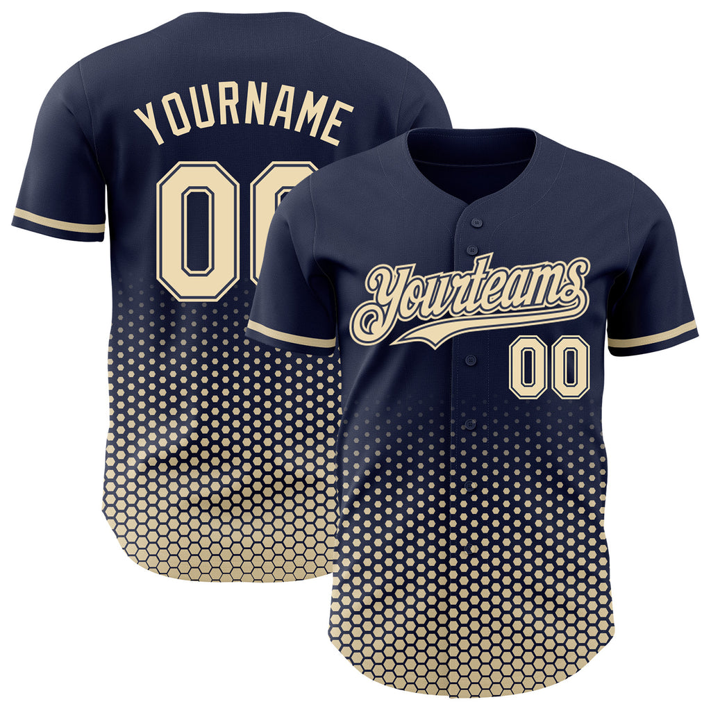 Custom Navy-Cream Geometric Hexagonal Dot Gradient Authentic Baseball Jersey